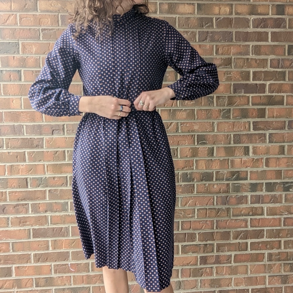 polka dot high neck belted dress